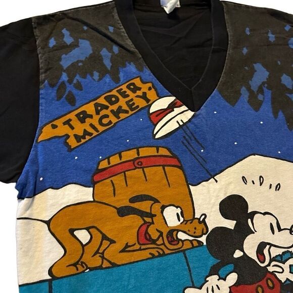 Vintage 90s Disney Mens Sz L All Over Print Mickey Mouse Short Sleeve Shirt USA - Picture 2 of 8